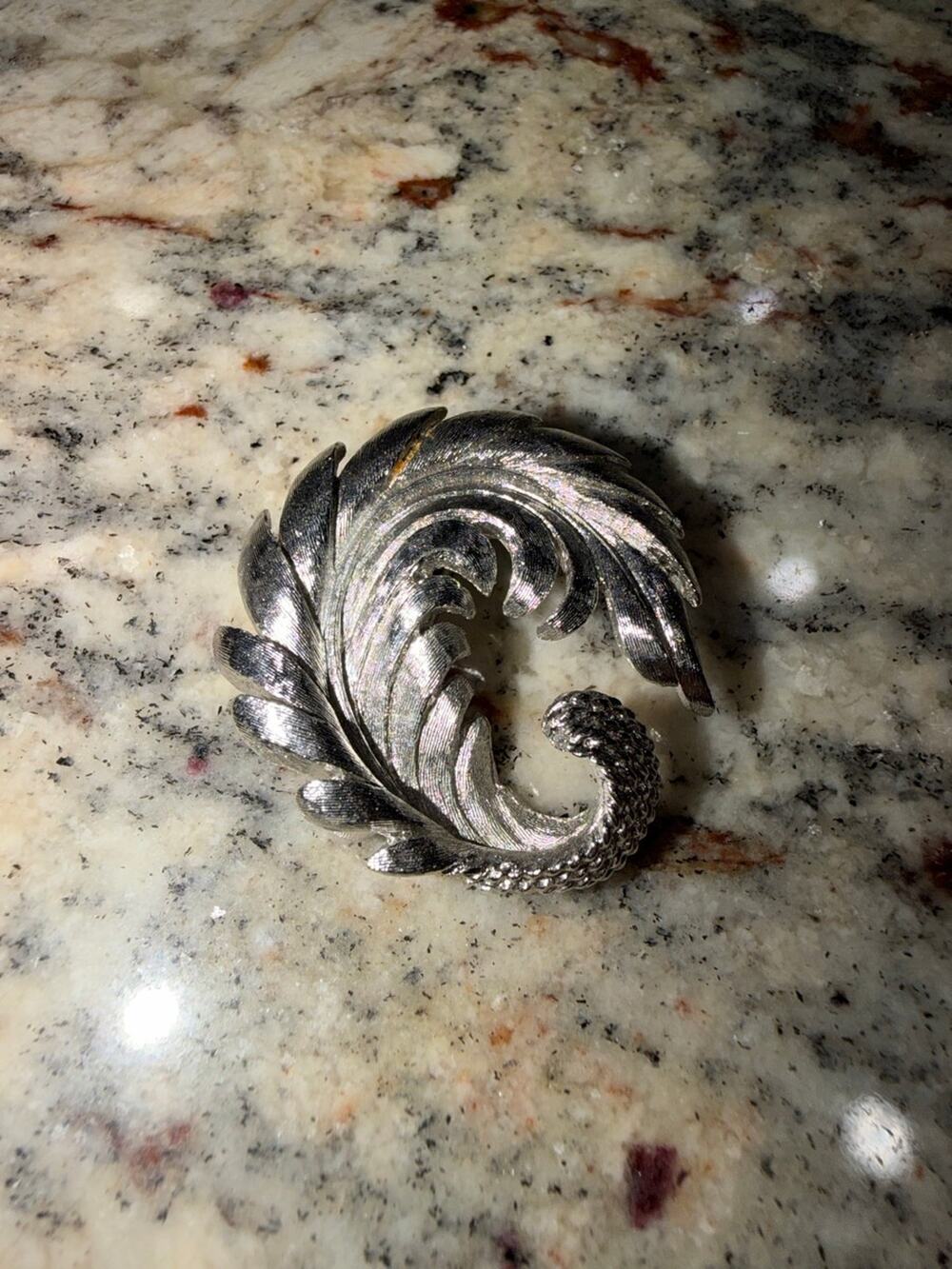 Monet Vintage Silver Tone Feather Plume Brooch